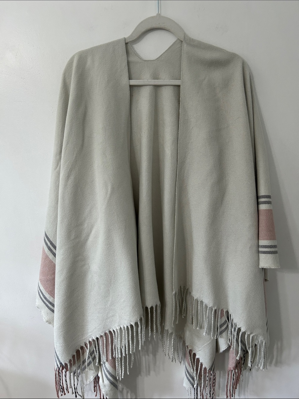 Siizu Light Gray and Blush Striped Viscose Wrap Large Quiet Luxury Soft Cozy